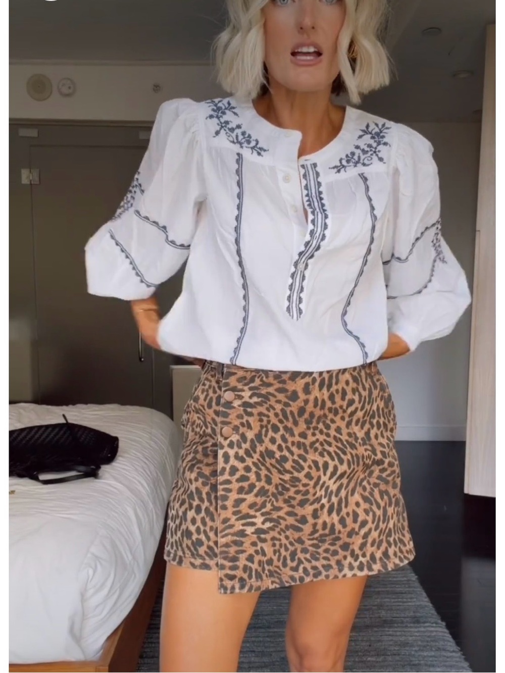 Leopard Print Denim Skort - Brown Animal Print